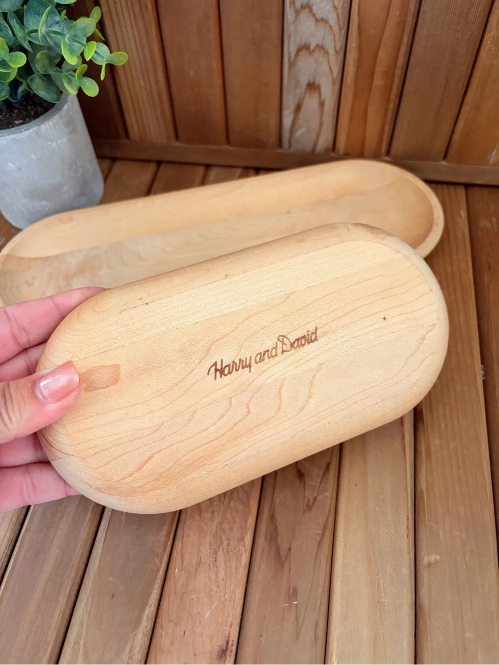 Harry & David Natural Wooden Boho Serving Trays, Set of 2 Nesting Decor